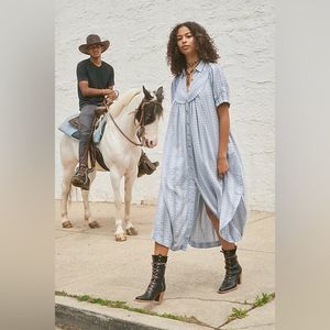 NWT FREE PEOPLE Sz XS RODEO MIDI DRESS EMBROIDERED SHIRT DRESS